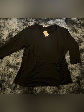 MICHAEL Michael Kors Black 3/4 Sleeve Tunic with Side Ring Detail